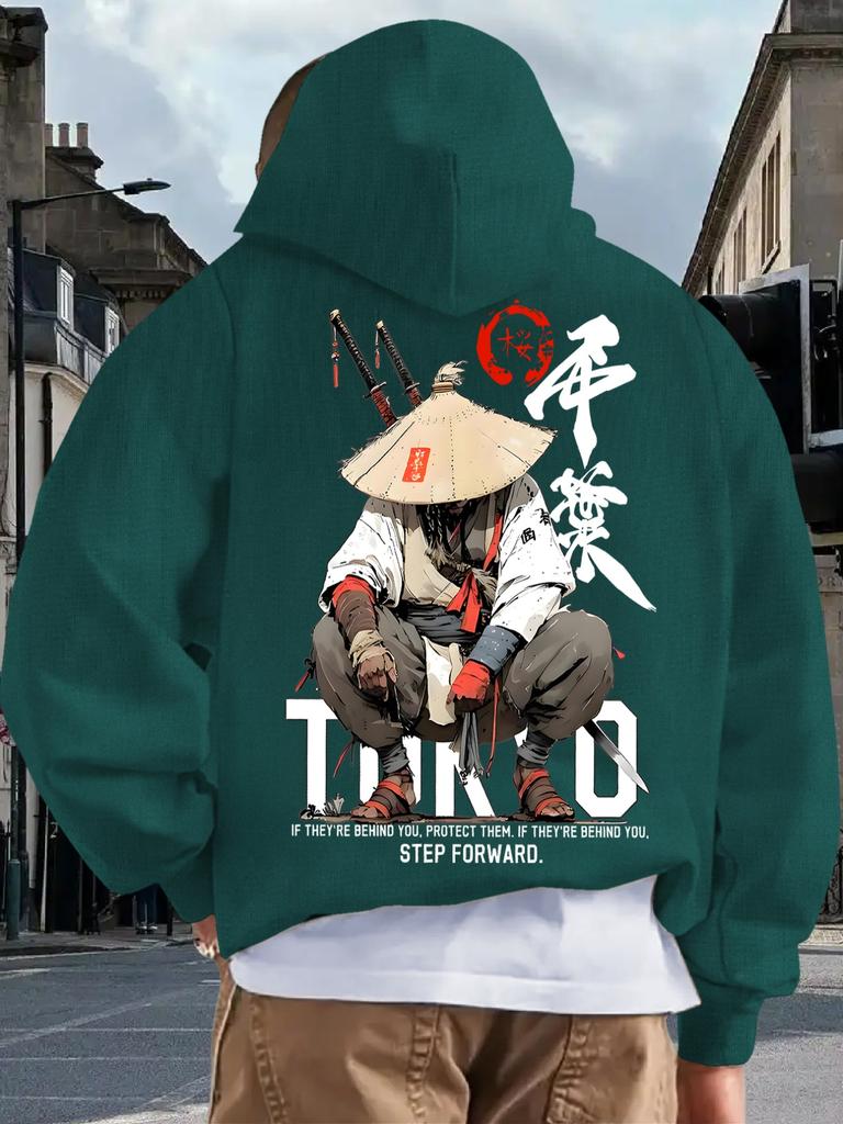 New Adult Men's Hooded Sweatshirt Japanese Design Sense Printed Art Casual Fleece Autumn Winter Warm Loose Street Daily Outdoor