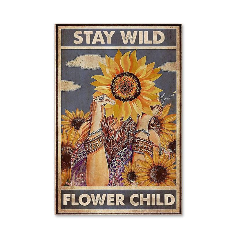 Retro Art Abstract Figure Sunflower Girl Posters Prints Fashion Slogan Canvas Painting Wall Picture for Living Room Home Decor