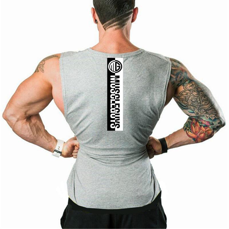 Muscleguys Gym Sleeveless Basketball Training Sport T-Shirts Summer Mens Fitness Runnning Singlets Breathable Cotton Bodybuilding Tank Tops