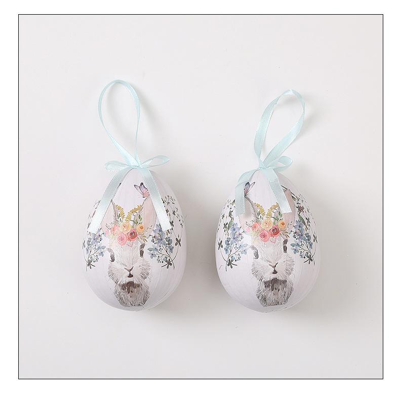 Easter Hanging Foam Egg With Rabbit Patten Cartoon Diy Artificial Simulation Egg Easter Hanging Ornament Party Atmosphere Prop