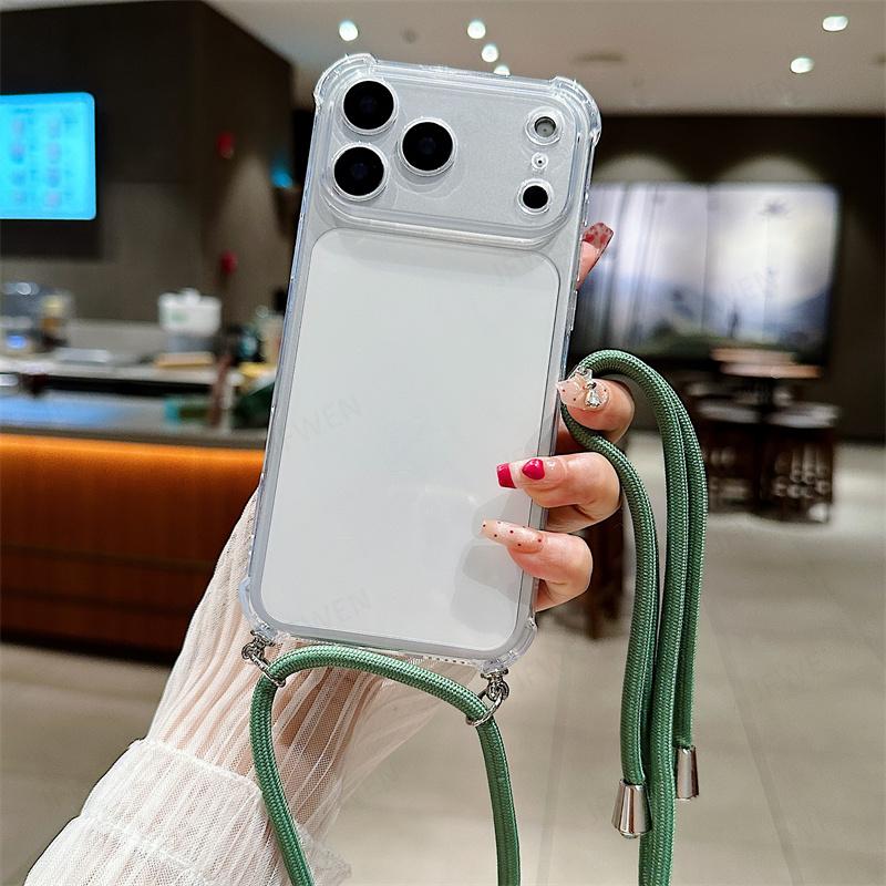 Crossbody Lanyard Shockproof Case For iphone 17 Air 16 16E 15 14 13 12 11 Pro Max Plus Silicone Soft TPU Clear Back Cover
