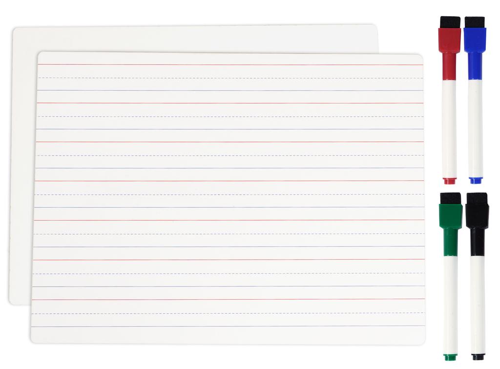 Inkdotpot Trocken abwischbare Tafel für Kinder und Schüler, 22,9 x 30,5 cm, doppelseitig, liniert, blanko, trocken abwischbares Lapboard mit 4 Markern für die Heimschule (1 Stück