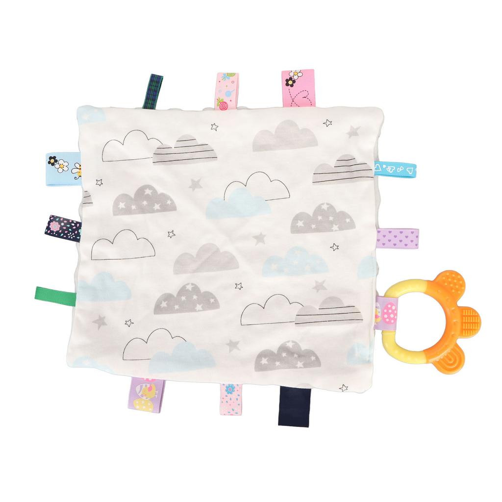 Baby Tags Sicherheitsdecke Weiche Baumwolle Niedliches Wolkenmuster Beruhigende sensorische Decke mit Beißring