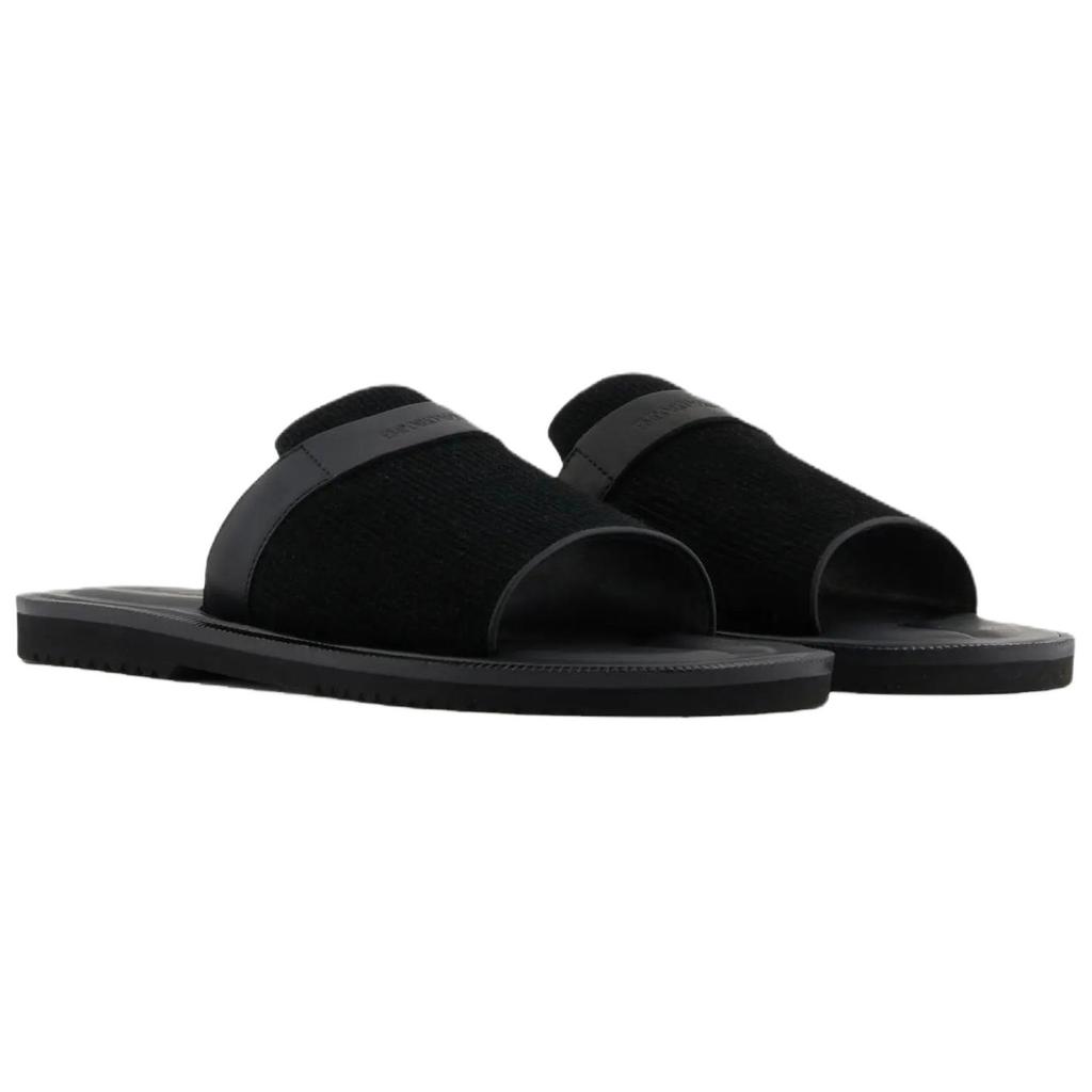Emporio Armani Leather Flat Open-Toe Slide Sandals Men Footwear Black X4P139XR340K001