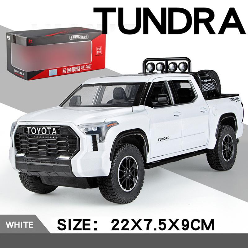 

Большая масштабная модель внедорожника Toyota Tundra в масштабе 1/24, литая миниатюрная металлическая машина, коллекция внедорожников, звук, свет, детская игрушка для детей белый