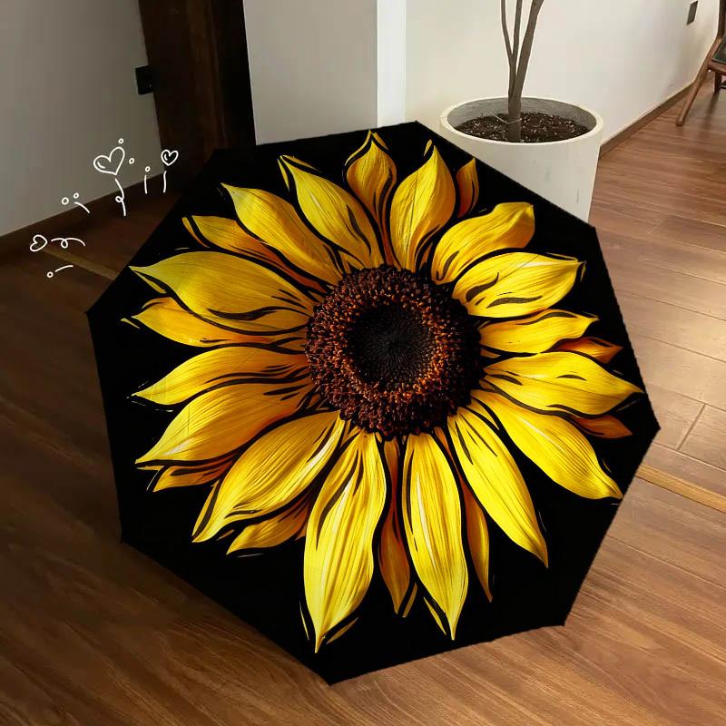 1pc Sunflower Petals Automatic Folding Umbrella, Heavy Duty 8 Rib Iron Frame,  Suitable for Travel, Daily Use, Birthday, Decor Gift  64