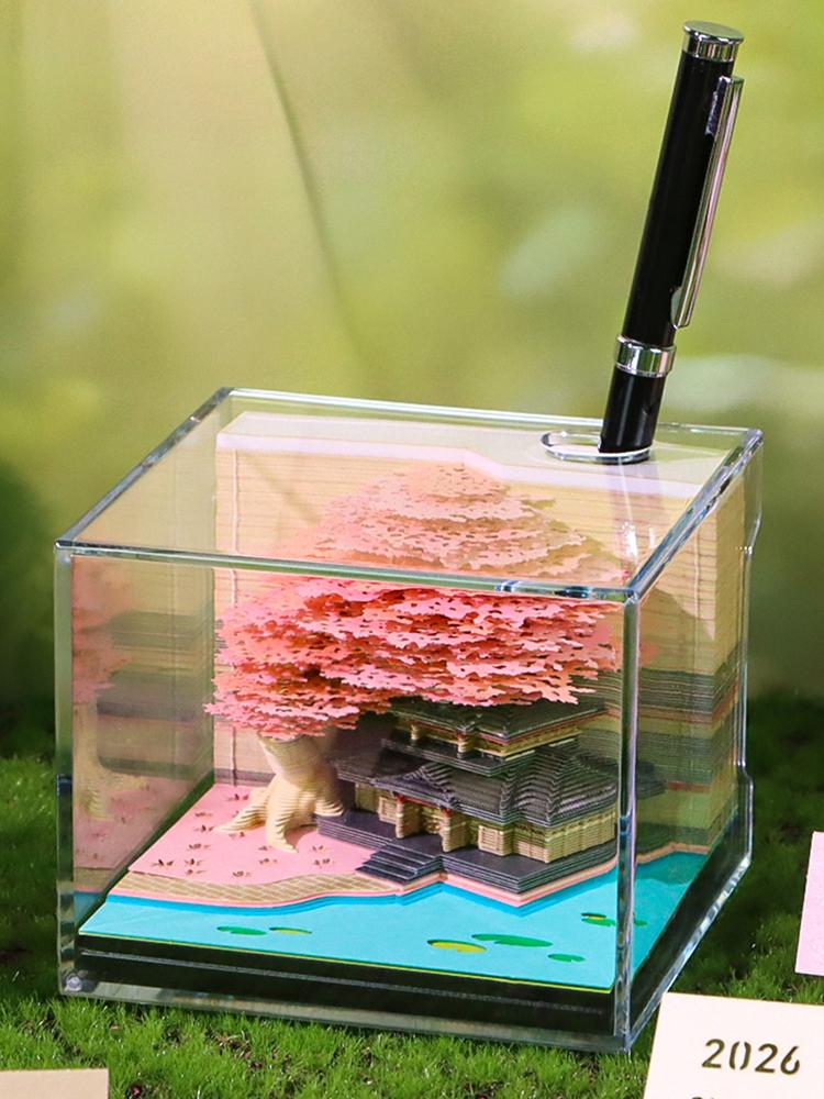 Time Piece Calendar 2026 3D Memo Pads Calendar with Led Light 3D Art Calendar Paper Carving Art Memo Pad Notepad for Home Decor