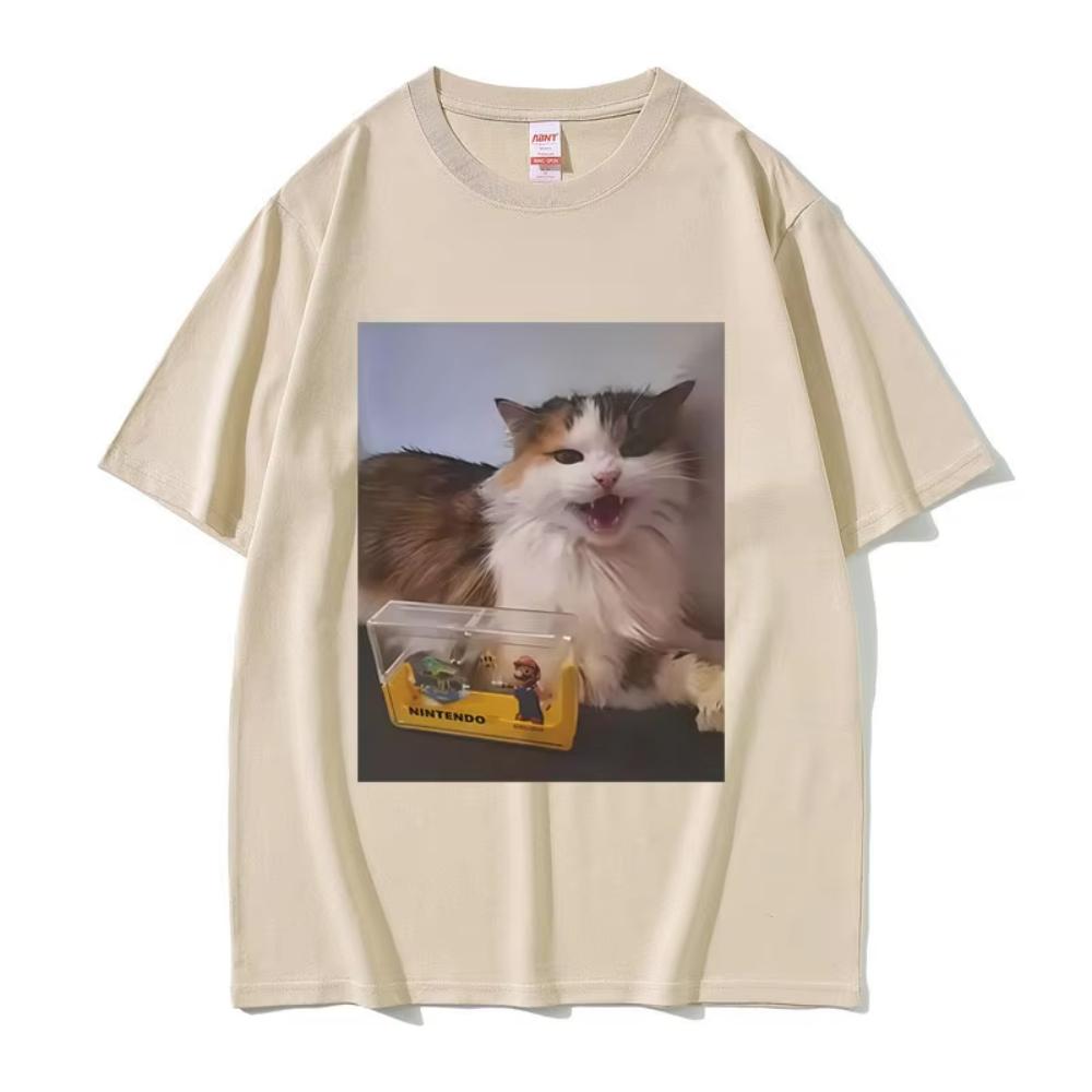 Cat Funny Meme Graphic T-shirts Men Women Fashion Oversized Streetwear Unisex Casual Soft Cotton Short Sleeves Male Vintage Tees