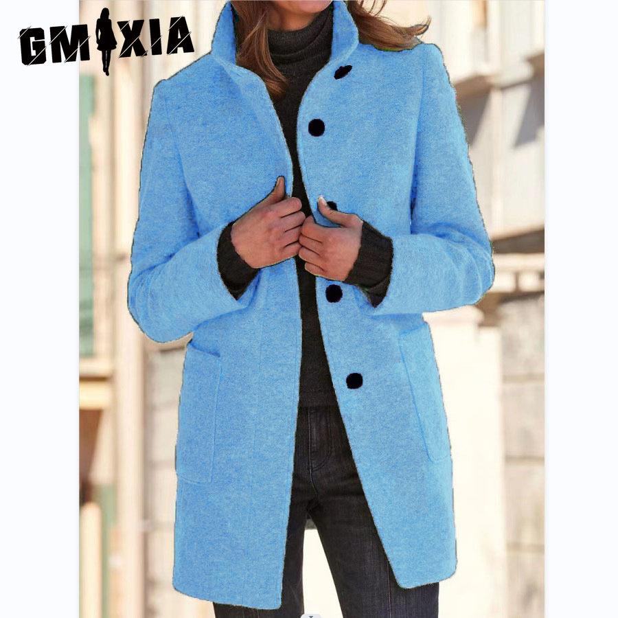 GMXIA Dame Vintage Casual rutenettprint Høst Vinter Langermet POLO Hals Jakker & Kåper