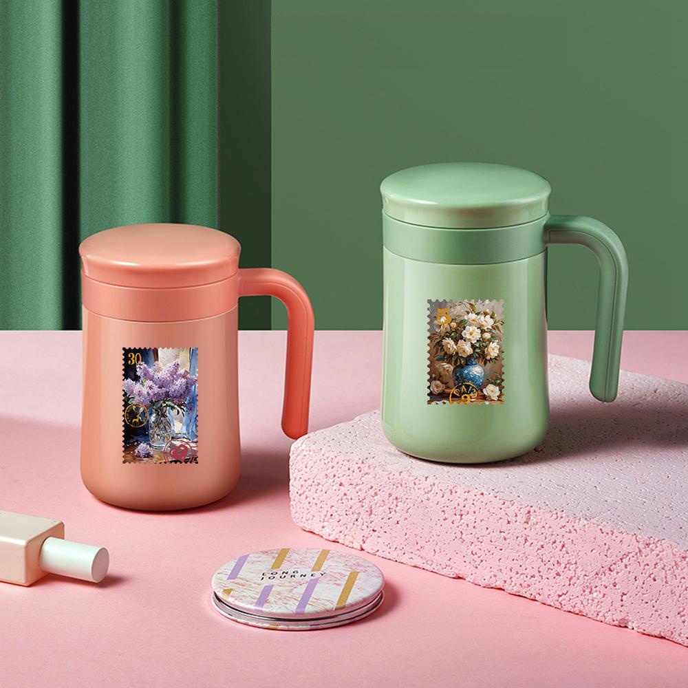 50pcs Flower Style Stamp Stickers Aesthetic Artistic Decals For Phone Notebook Laptop Skateboard Guitar Waterproof Stickers