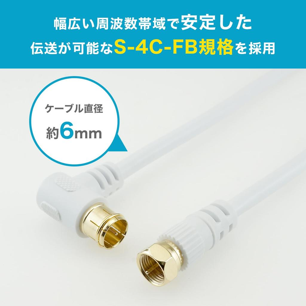 HORIC Antenna Cable for 2m with Broadcasting Connector TV, S-4C-FB Coaxial, [Compatible 4K/8K (3224MHz)/BS/CS/Terrestrial Digital/CATV] White,