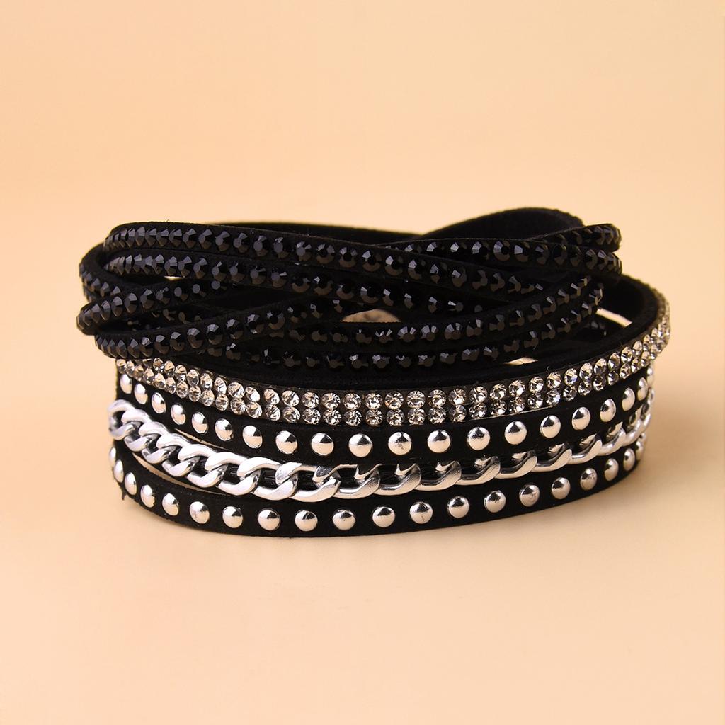 Trendy Colorful Leather Bracelet for Women Men Boho Metal Tube Multilayer Wrap Wide Charm Bracelets Creative Party Jewelry