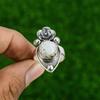 Natural Rainbow Moonstone Promise Flower Adjustable Ring 925 Silver For Women