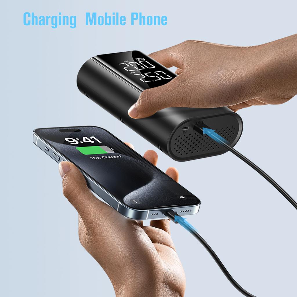 Auto Starthilfe mit Luftpumpe, 12V Notfall Batterie Überbrückungspack, Digitaler Reifenfüller für Autos,