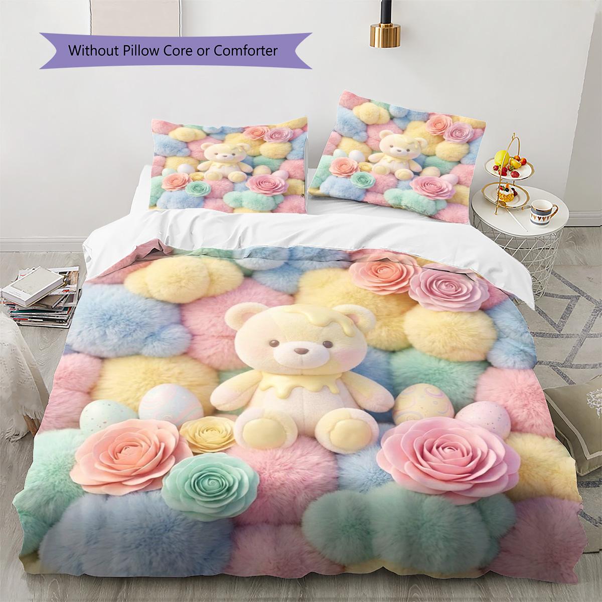 

Butter bear squirrel Pattern Bedding Quilt Set Quilt Cover Pillowcase Home Decoration Birthday Gift (1 * duvet cover + 2 * pillowcase, without core) 135x200cm