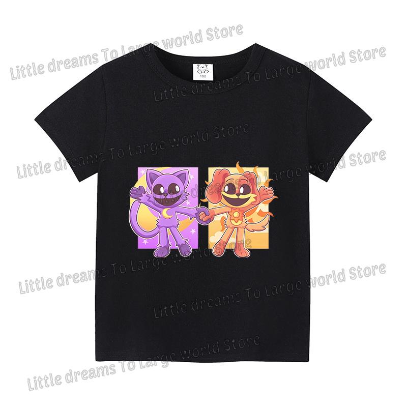 Smilings Critters Tshirt for Kids Cartoon Figure Printed Short Sleeve Clothes Children Summer White Black Base Tee Casual Tops