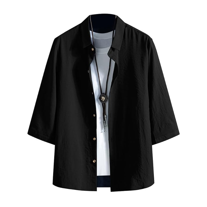 

[FUZHIHUA] shirt men s short sleeve summer 3/4 sleeve Fashionable casual Relaxing Plain color large size light soft Popularity clothes
