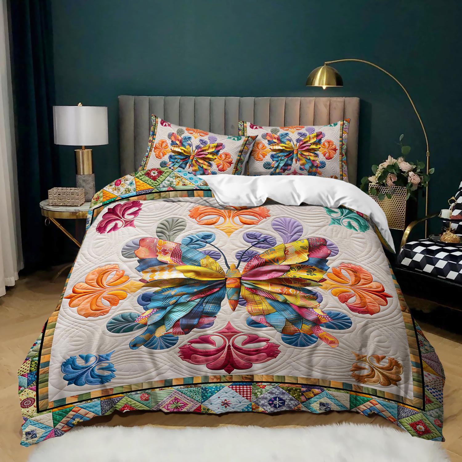 

3pcs Bohemian Butterfly Patchwork Bedding Duvet Cover Set Butterfly Patchwork Bedding Quilt Set Butterfly Themed Bed Quilt Set Duvet Cover Set&EU Single(135x200cm)