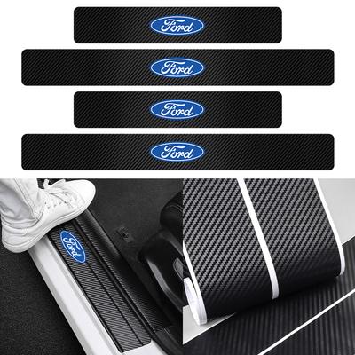 4Pcs Car Door Sill Carbon Fiber Badges Protector Stickers for Explorer Focus 2 3 4 MK2 MK3 MK5 Fiesta MK7 Mondeo MK4 Fusion