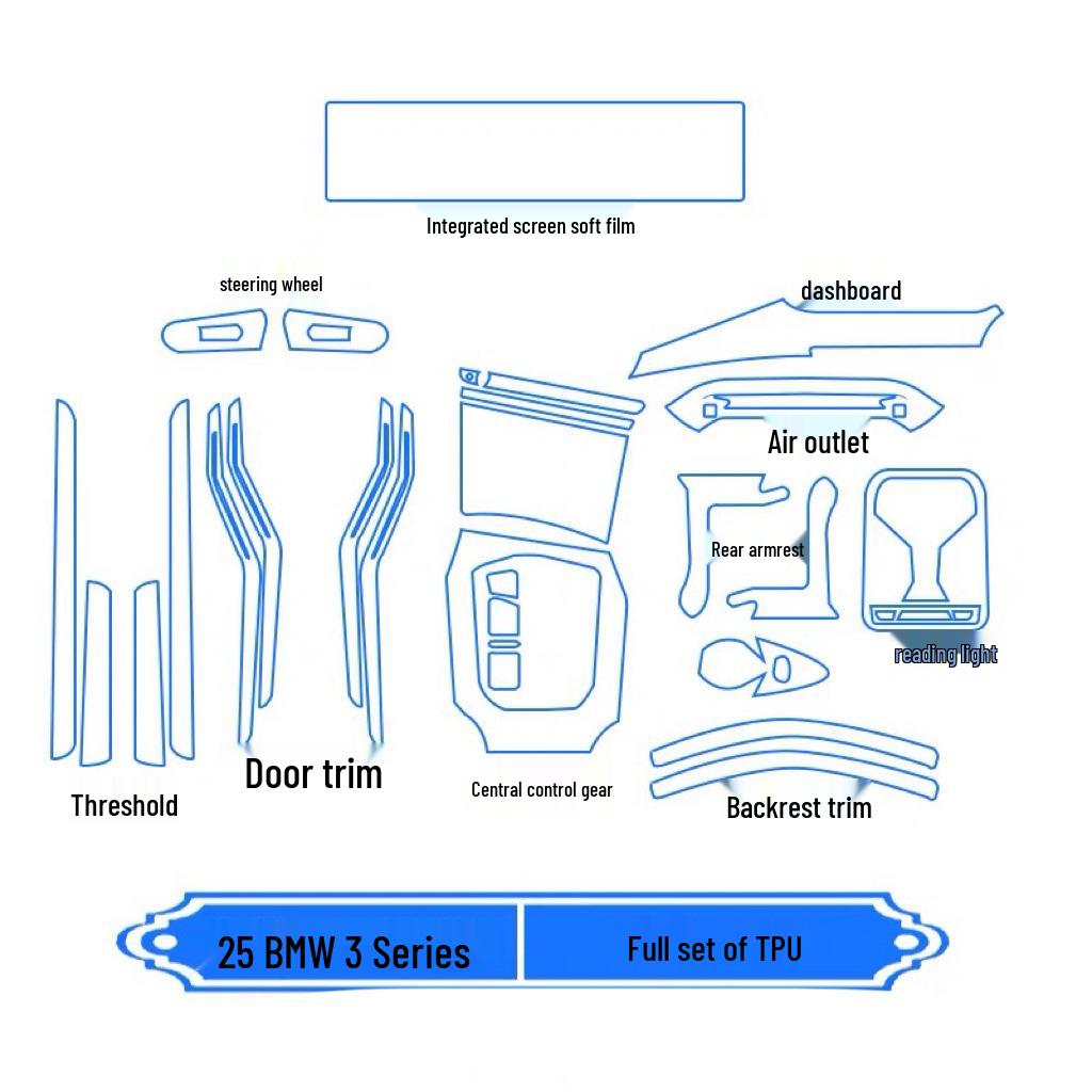 Fits 25 BMW 3 Series Models: Interior Film, Console Shift Lever Film, and Instrument Navigation Screen Protector.