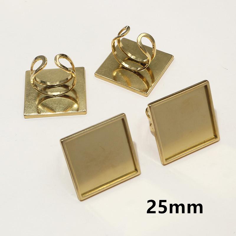 5pcs/Lot Square Rectangle Stainless Steel Thick Adjustable Ring Settings Blank Base Cabochon DIY Findings