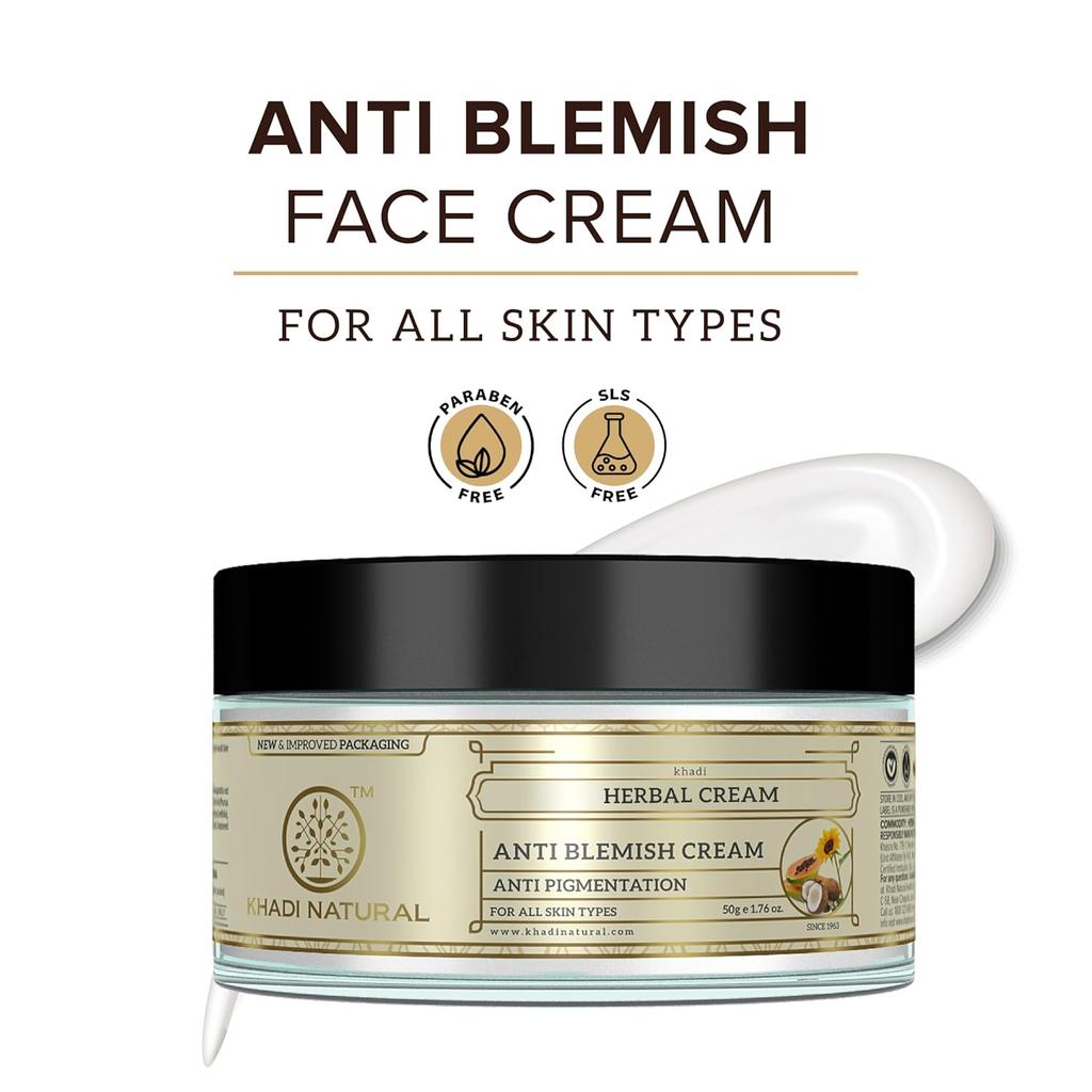 Khadi Natural Anti Blemish Cream 50g | Skin Softening Exfoliating Face Cream for All Skin Types