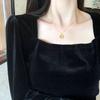 Small Square Carving Rose Glossy French Simple Style Necklace Clavicle Chain for Women