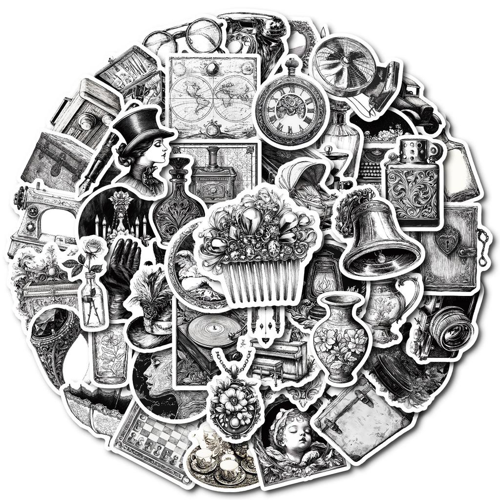 50 Personalized Black And White Series Mix And Match Graffiti Decorative Stickers Fun Stickers