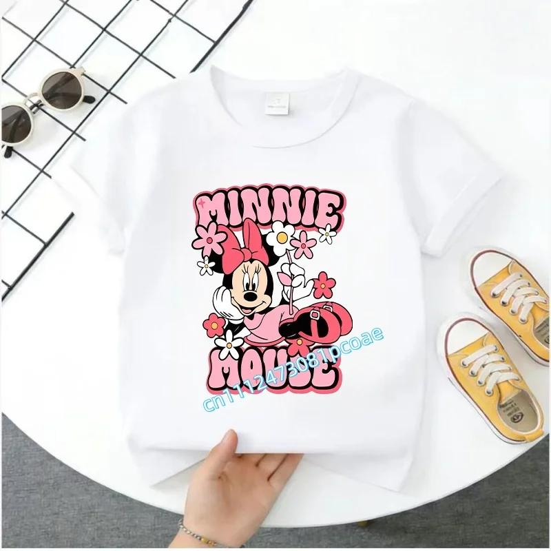 New Mickey Minnie childrens pure cotton shortsleeved boys sports shirt girls casual top with cartoon print summer Tshirt