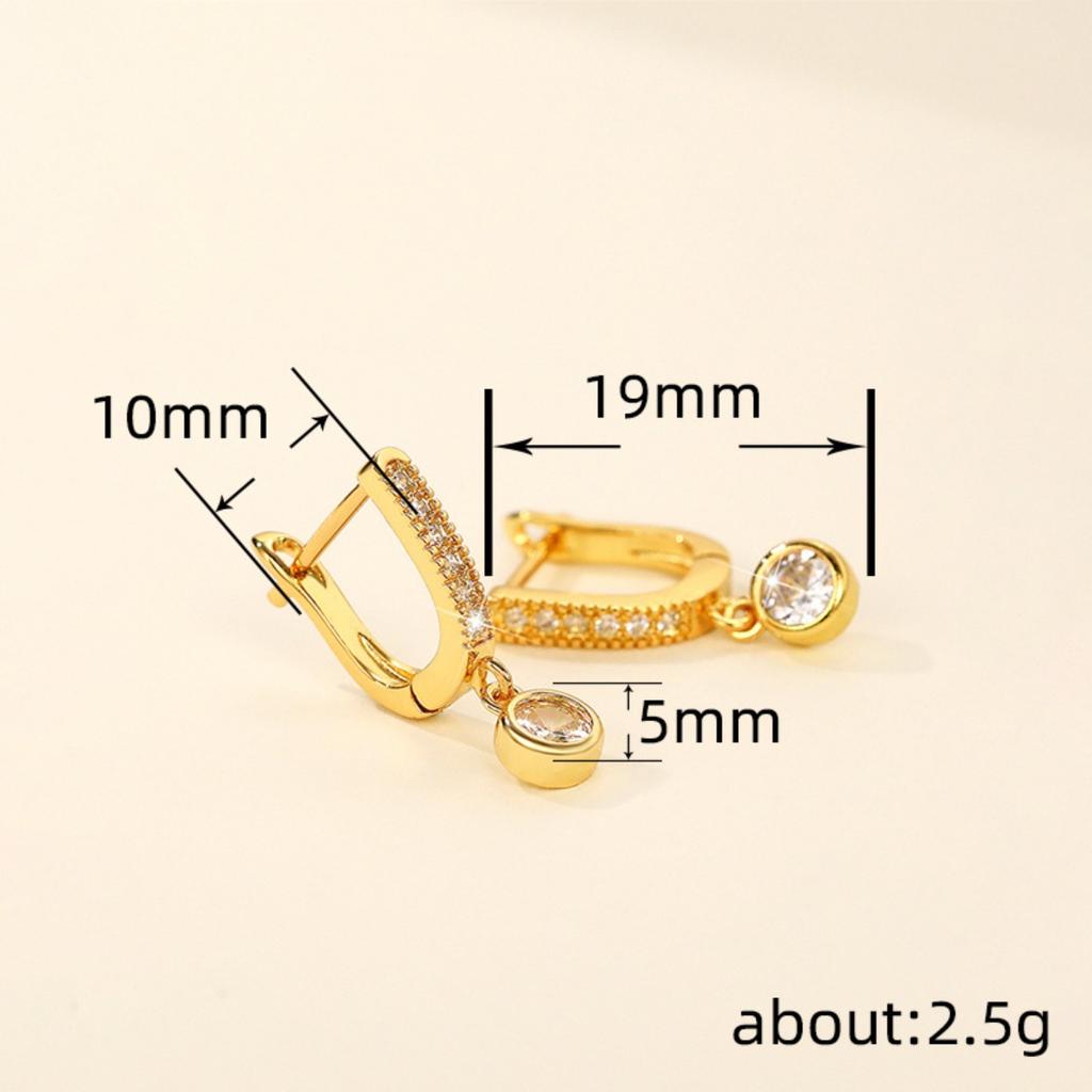 Partial Paved U Shape Huggie Hoop with Single Drop Round Stone Dangle Earrings Women Ear Jewelry