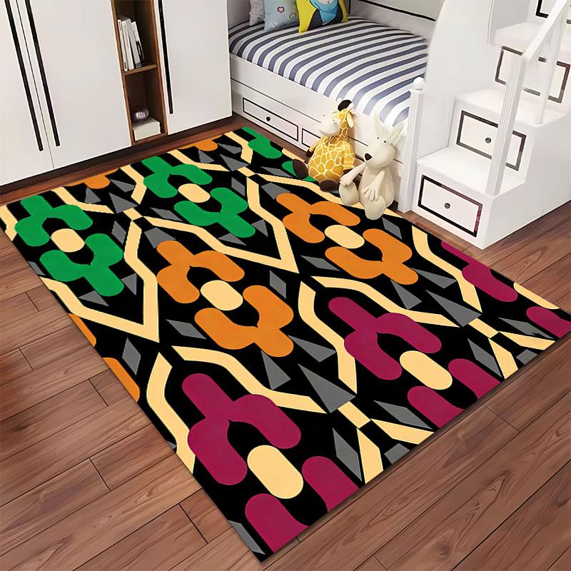 Geometric Floral Black Carpet suitable as a non-slip mat for the living room or bedroom sofa