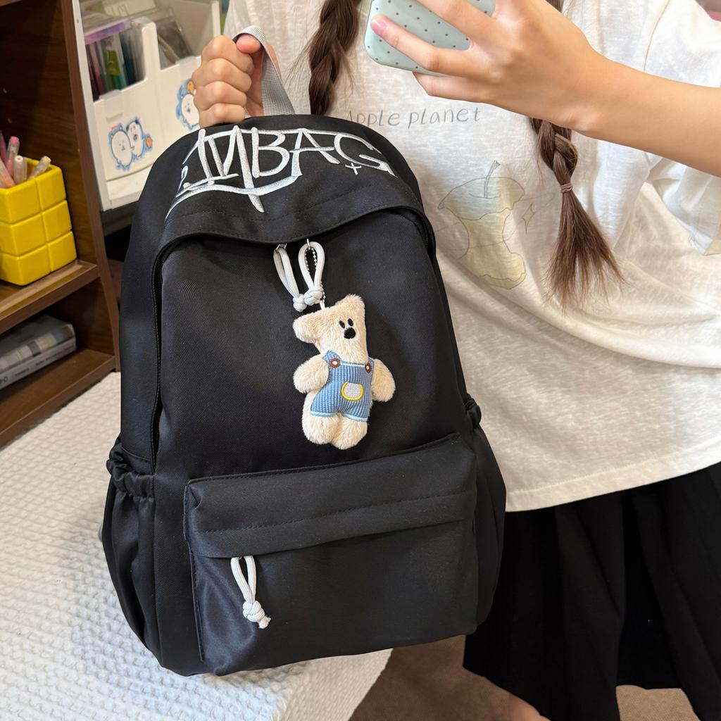 Schoolbag Hemp Gray Variegated Letter Embroidered Schoolbag Student Party American Retro Feeling Layered Storage Short Trip Backpack