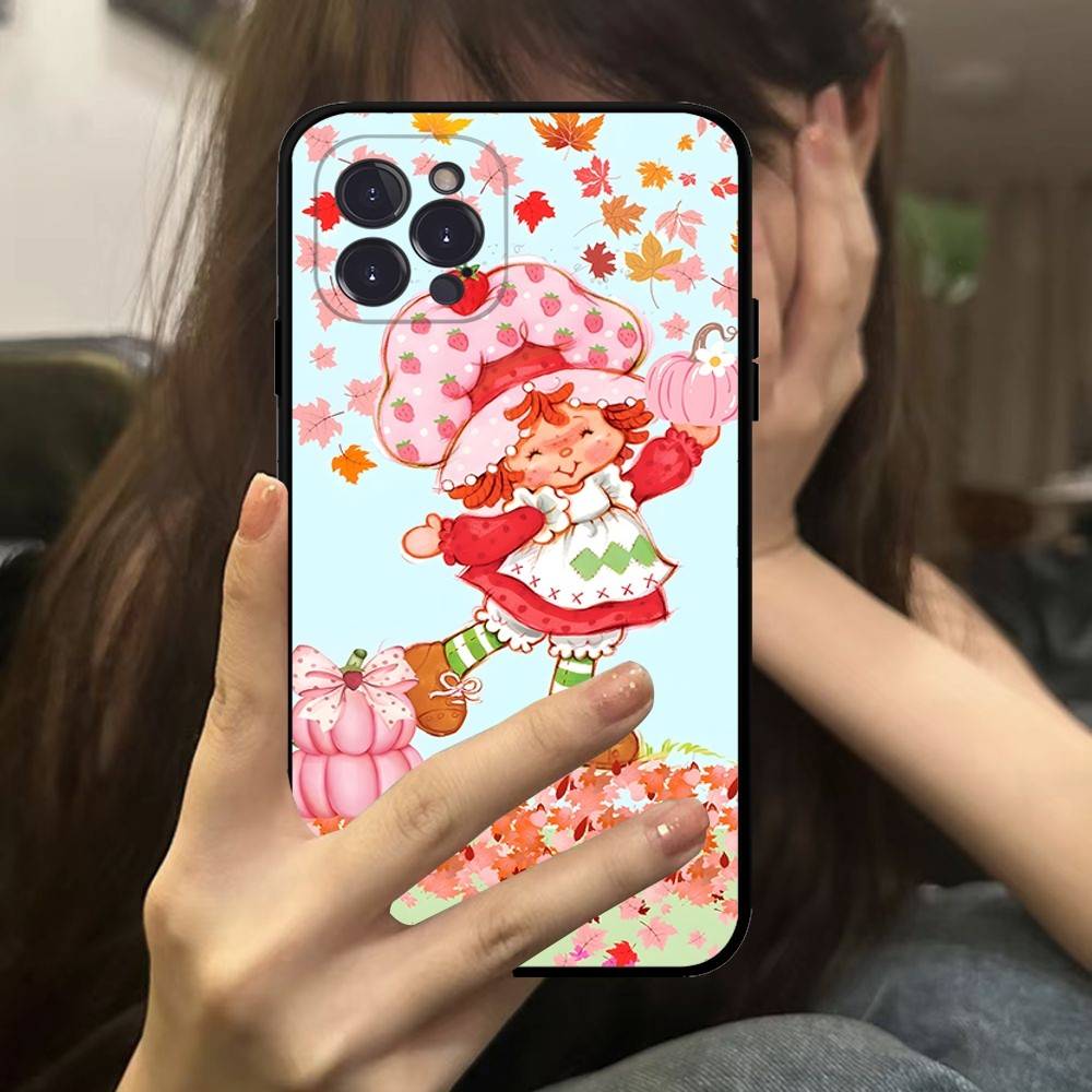 Cartoon Girl S-Strawberry S-Shortcake Phone Case For IPhone 16 Pro Max 15 17 Plus 14 13 12 Mini 11 Black Cover