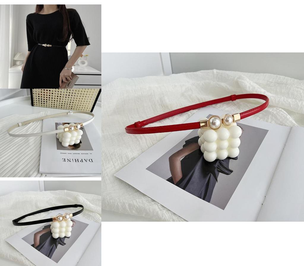 Fashionable Women's Matte Black Belt Adorned With Pearls Ideal For Dresses And Sweaters