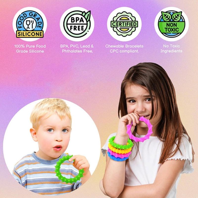Sensory Texture Bracelets 4Pieces Calming Toy Wristband for Children and Adult with Attention Needs Antistress Accessory