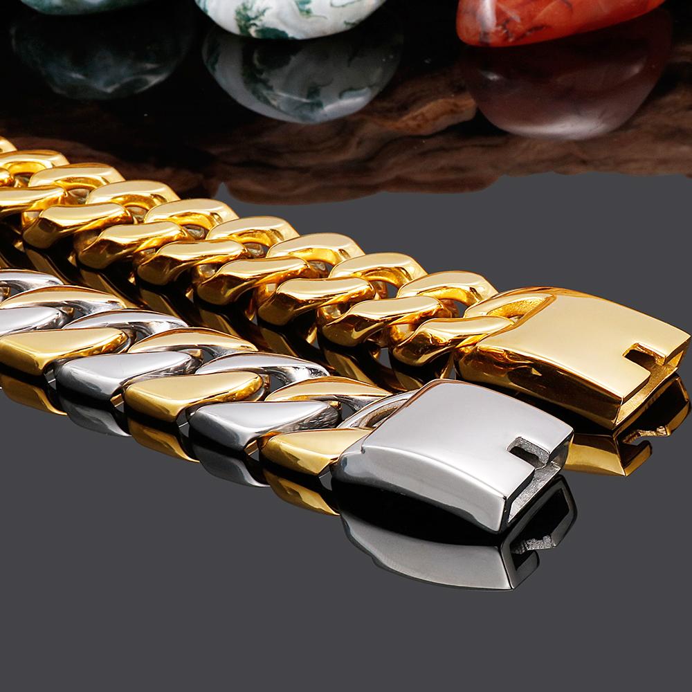 Polished Stainless Steel On Hand Accessories 20MM Wide Iron Men's Bracelet for Man Waterproof Gold Color Men‘s Jewelry Male Him