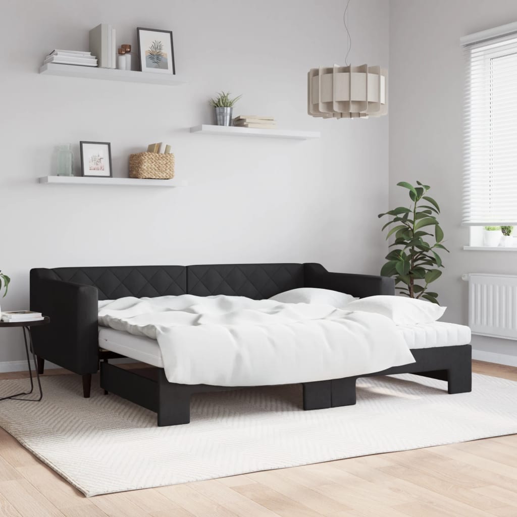 Extendable Daybed with Mattresses Black 90x190 cm Fabric