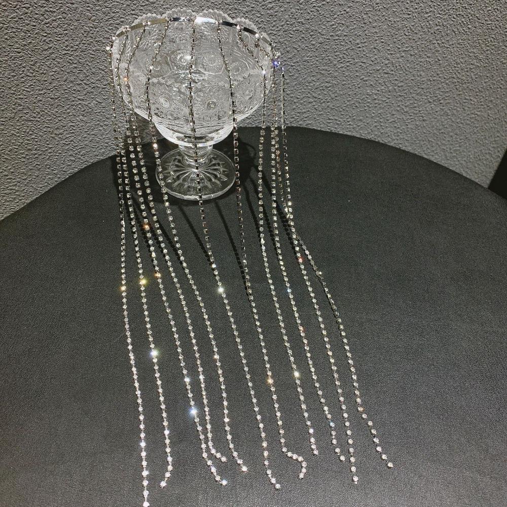 Hohe Qualität Luxus Quaste Haarnadel Glitzernder Strass Haar Kette Langer Fransen Stirnband Damen Hochzeit Party Haar Zubehör Schmuck