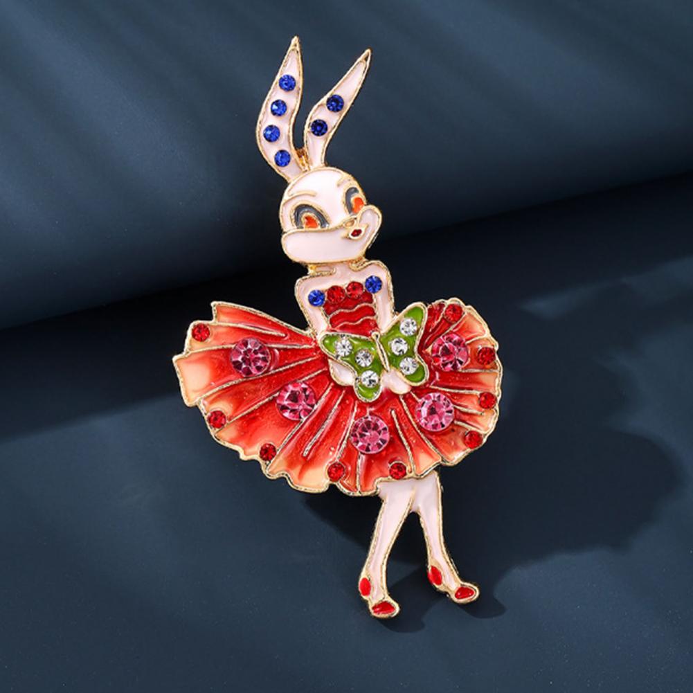 Alloy Enamel Brooch Dancing Rabbit Brooch Enamel Rabbit Brooch with Sparkling Rhinestones Alloy Rhinestone Breast Pin for Coats