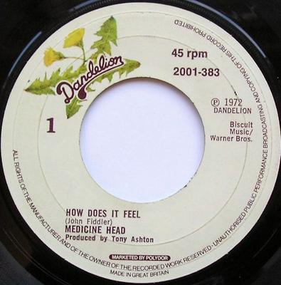 7inch Record MEDICINE HEAD - How Does It Feel 2001383 Dandelion Recor 1972 UK Rock Used
