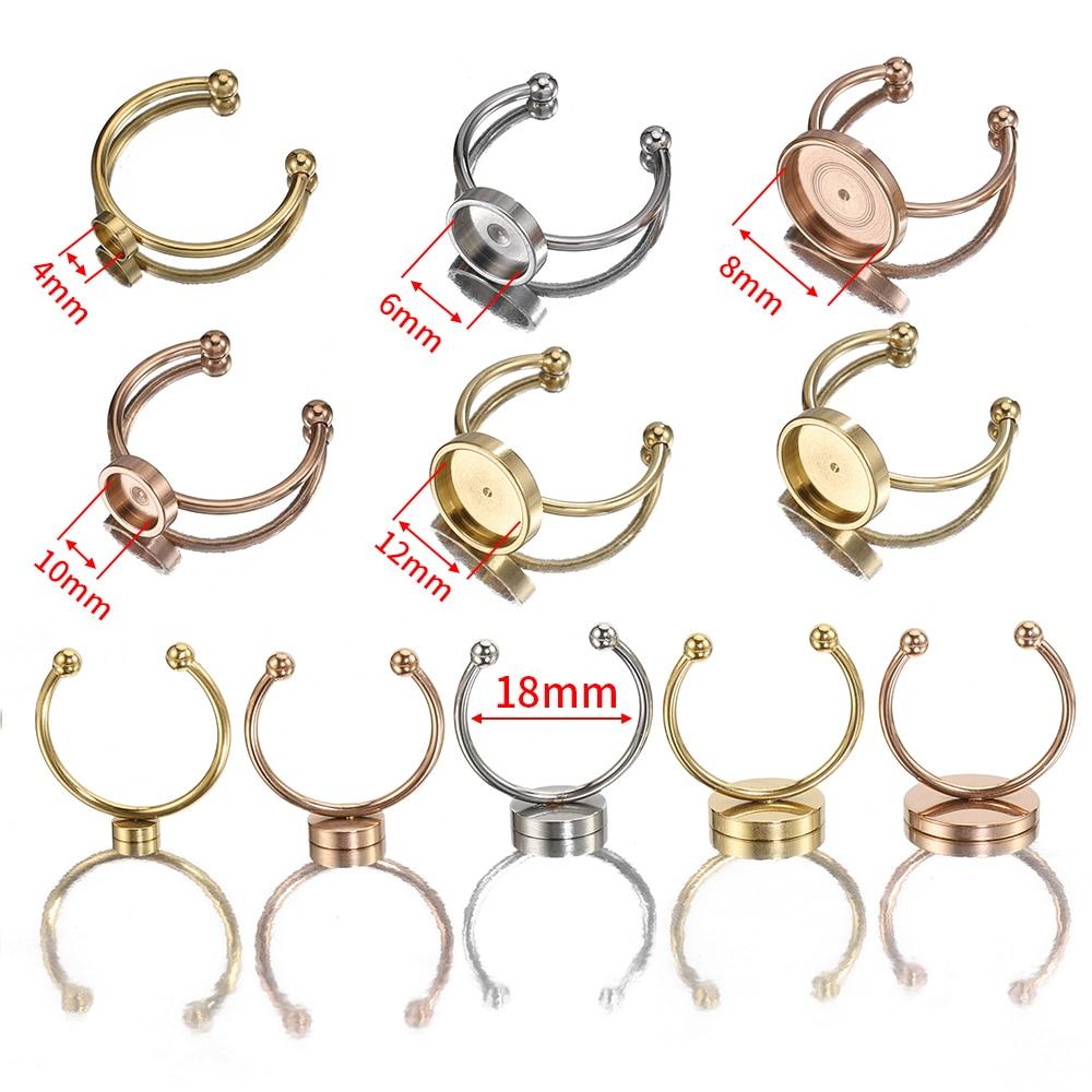 No Fade 5pcs Stainless Steel Adjustable Open Ring Base Cabochon Cameo Blank Settings Glass Bezel Jewelry Making Accessories