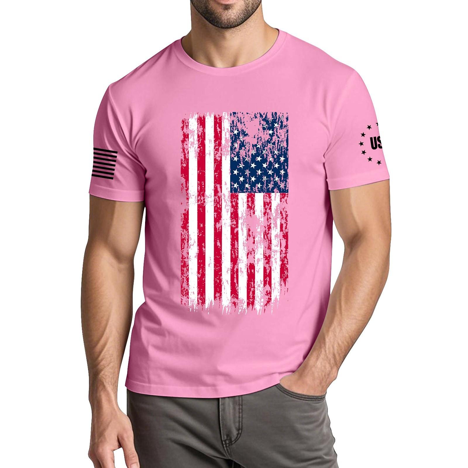

Чоловіча модна повсякденна футболка з круглим вирізом та коротким рукавом з принтом до Дня Незалежності XXL рожевий