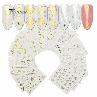 30 Fogli Oro Argento Farfalla Gatto Ragno Nail Art Decorazione Fai da Te Adesivo Decalcomania per Donne
