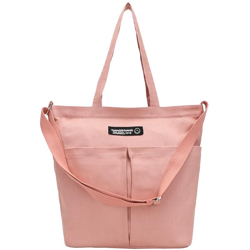 

Canvas bag, women s large-capacity shoulder bag, solid color cotton bag, college student class bag, shopping bag, tote bag, free shipping. розовый