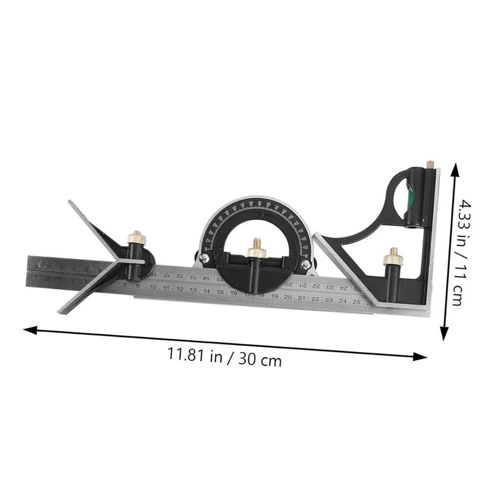 Combination Set with Square, Center and Reversible Protractor Head and Blade - 12" Blade Length, Cast Iron Heads, Hardened Steel