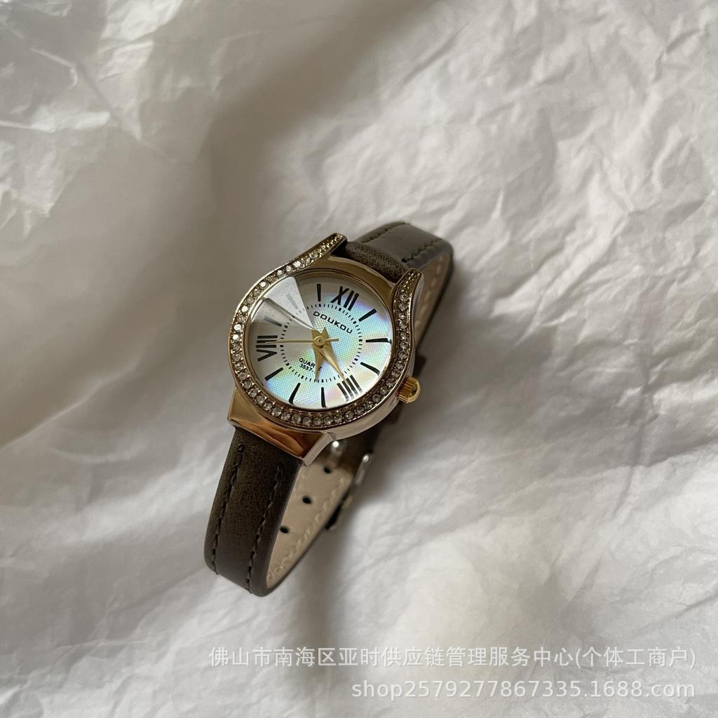 Cardamom Niche Color Fritillary Watch Female Style Student Simple Temperament Drill Surface Round Small Dial