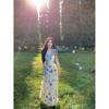 French Beach Vacation Dress With Knitted Fabric And Floral Print For Summer
