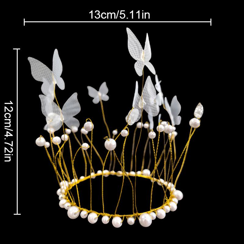 Children Girls Hollow Out Design DIY Simulated Butterfly Ornaments Alloy Crown Cake Topper Decorative 9 Styles