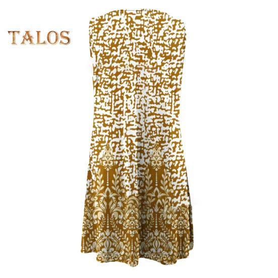 Damen Boho Ärmelloses Mini-Kleid Rundhalsausschnitt Bedrucktes Kurzes Tankkleid Sommer Lässig Strand Swing Sonnenkleid