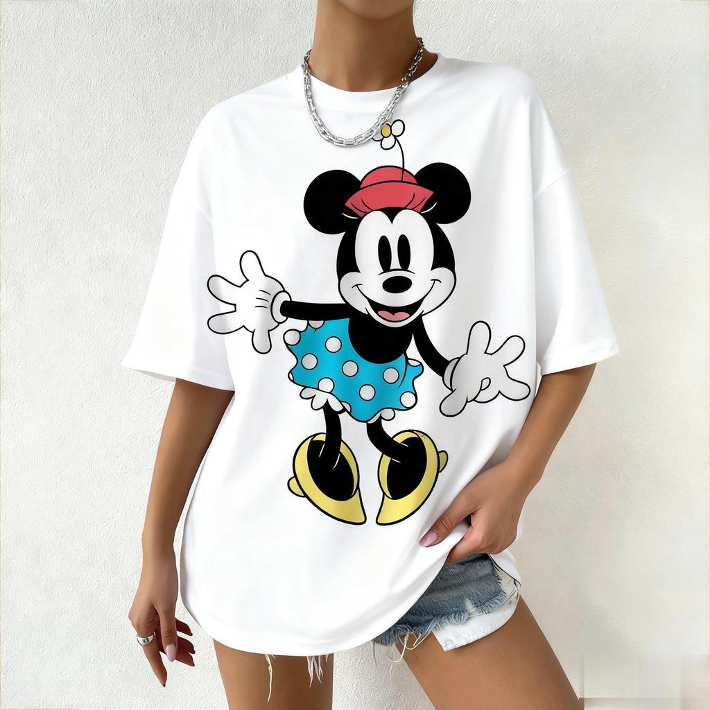 Disney Minnie Mouse Cartoon Print Tshirt Women Men Summer Casual Short Sleeve Tops Streetwear Graphic Tees Vintage Y2k Clothes